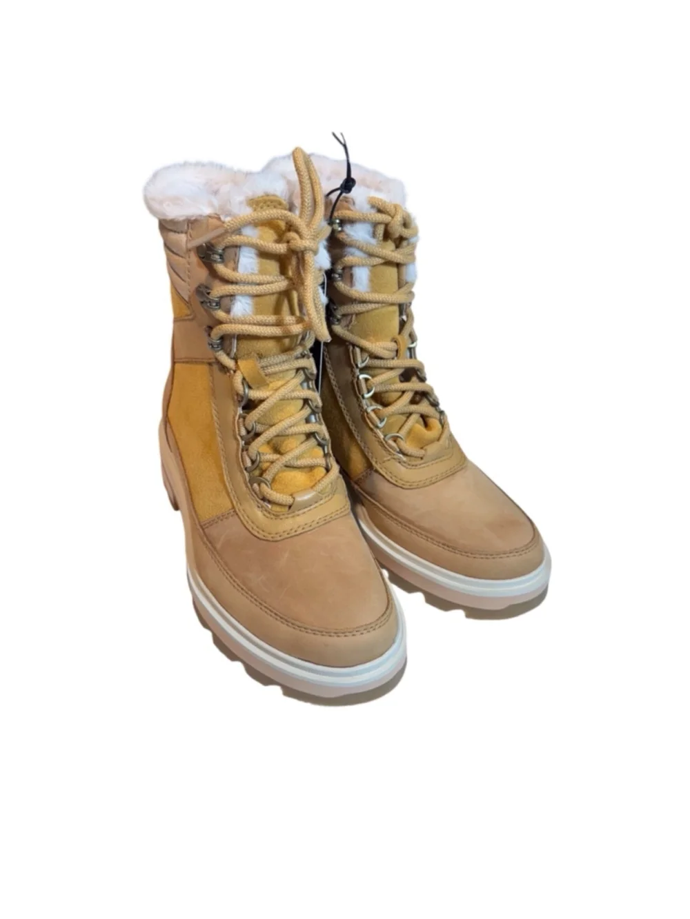 Women's Sorel Lennox lace cozy Boots Tan White Size 7